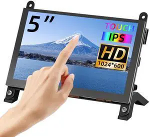 5 Inch Mini Monitor Small Monitor with Capacitive Touch Screen 1024 * 600 High Pixel Display Full View HDMI- IPS Monitors Portable Tiny Tv for Raspberry Piscreen for BB Blackfor Banana Pi etc