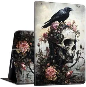 Case for All-New Amazon Kindle Fire HD 8 & 8 Plus Tablet(12th/10th Generation, 2024/2022/2020 Release) 8" Slim PU Leather Adjustable Multi-Angle Smart Shell Cover with Auto Wake/Sleep, Crow Skull