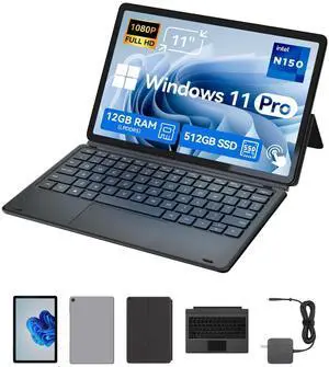 BNCF 11 inch 2-in-1 Laptops, Win 11 Touchscreen PC Compatible with Twin Lake N150, 12GB RAM 512GB SSD, 1920x1200 IPS FHD Tablet USB-C/HDMI WiFi 6 with Magnetic Keyboard and Kickstand
