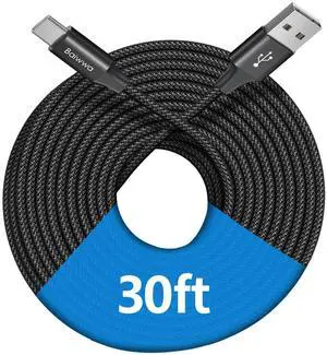 Baiwwa Extra Long USB C Cable 30ft, USB A to Type C Charger Cord (Not Date) Premium Nylon Braided for iPhone 16 15 Series Samsung Galaxy Note Tab, Moto, LG, Pixel and More USB C Smartphone & Tablet