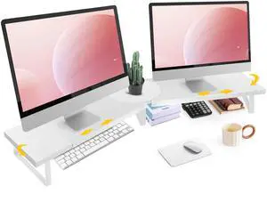 Across-Star Dual-Monitor-Riser-Stand-For-Desk, Large Monitor Stand Riser For 2 Monitors With Adjustable Length Angle, Double Computer Riser For Desktop Organizer, Monitor Shelf Riser