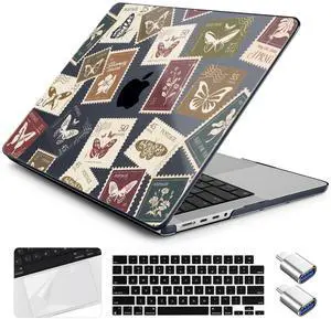 Yebiseven for MacBook Pro 14 Inch Case M5 M4 M3 M2 M1 2025 2024-2021 Model A3434/A3112/A3401/A3185/A2918/A2992/A2779/A2442,Hard Shell with Keyboard Cover+Trackpad Film+OTG Adapter, Post Stamps