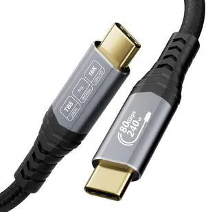 CABLAPTOP [80Gbps,16K,240W Thunderbolt 5 Cable,USB4 Gen4 for Thunderbolt 4,16K@60Hz/Dual 8K@60Hz Video, 240W, for MacBook Pro,Hub,Dock,eGPU,Laptops,Display usbc to usbc Monitor Cable 6.6FT/2m