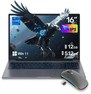 ZOLWAYTAC Gaming Laptop Cheap,Core i3 2Cores 4Threads(Up to 3.2GHz),12GB+512GB M.2 SSD,16" FHD 1920X1200 IPS,WiFi&BT,Aluminum Body,180° Open Angle,6000mAh,720P Facing Camera,Gray