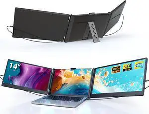 Ygretyrjh Laptop Screen Extender, 14" Triple Portable Monitor for Laptop, 1080P FHD IPS Screen Extender Monitors for 13"-17", Travel Monitor for Mac/Windows/Chrome, Built-in Speakers