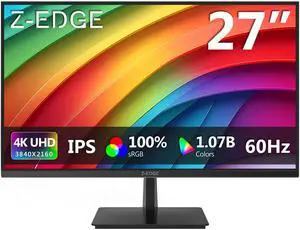 Z-Edge U27P4K 27-inch 4K Monitor IPS Ultra HD 3840x2160, 60Hz Refresh Rate, PC Monitor Gaming, 100% sRGB, HDMI x 2 and DP x 2