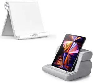 UGREEN Tablet Stand Holder Adjustable White Bundle Tablet Pillow Stand Holder for Bed Grey