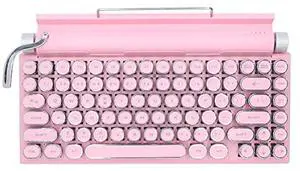 GUAZI STORE 83-Key Mechanical Keyboard - Retro Typewriter Wireless Bluetooth Gaming Keyboard, Anti-Ghosting Blue Switch (Pink)