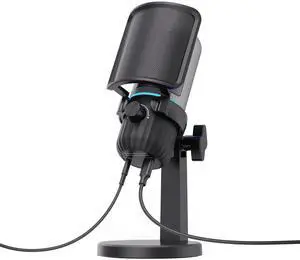 CMOCIIY USB Condenser Gaming Microphone, PC Microphone for Streaming, Podcasts, Recording, Desktop Computer Mic with Mute Button & LED Indicator, Volume Control, Headphone Jack