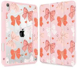 Lepeoac Case for iPad 11 inch A16 2025 Generation 11th / iPad 10.9 inch 2022 10th Gen, Buit in Pencil Holder with Shockproof Cover Clear Transparent Back Shell Auto Wake/Sleep, Bows SD146