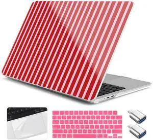 Yebiseven for M4 MacBook Air 15 inch Case 2025 2024 2023 Released A3241 A3114 M3 A2941 M2, Hard Shell Laptop Case with Keyboard Cover & Trackpad Film & 2 OTG Adapters, Strawberry Jam