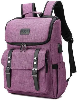 YALUNDISI Vintage Backpack Travel Laptop Backpack with usb Charging Port for Women & Men College Backpack Fits 15.6 Inch Laptop Purple
