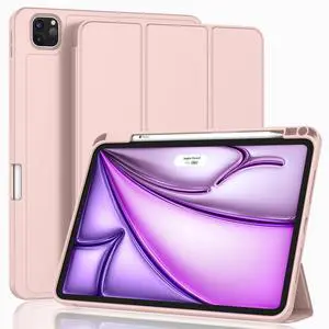 ZryXal New iPad Air 13 Inch Case M3 2025/M2 2024 with Pencil Holder, Trifold Stand Smart Case with Soft TPU Back,Auto Wake/Sleep(Rose Pink)