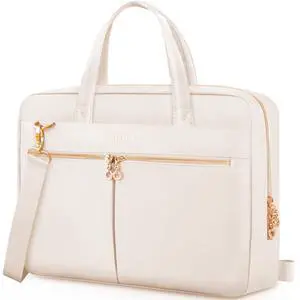 Ferkurn Laptop Bag Case Women Men Computer Bag Compatible with MacBook/HP/LG/Dell, Shoulder Strap Slim Carrying Messenger Briefcase, Beige, 14 Inch