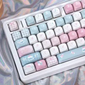 131 Keys Cute Pink Keycaps Dye Sub PBT Moa Profile Keycaps Set Fit for 61/64/87/104/108 Cherry Mx Switches Mechanical Keyboard (Pink and Blue)
