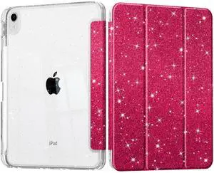 Tuiklol Sparkly Case for iPad Air 11 Inch 7th/6th Gen 2025 2024 & iPad Air 10.9 Inch 5t /4th Gen 2022 2020,Built in Pencil Holder with Clear Back Shell Cover Trifold Auto Wake/Sleep, Sparkly-Red