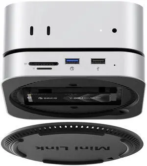 ORICO MiniLink Mac mini M4 Hub with SATA SSD Enclosure, 5Gbps(480MB/s) USB 3.0 Port, SD 3.0/TF 3.0 Card Readers, 3.5mm Headphone Jack and Microphone Jack (M410P)