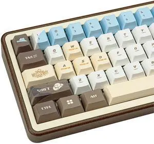 TIMSEKER Custom Cherry Profile PBT Keycaps - Cowboy Design 5 Side Dye Sublimation Key Caps - White & Blue & Brown Keycap for Mechanical Gaming Keyboard - 145 Keys