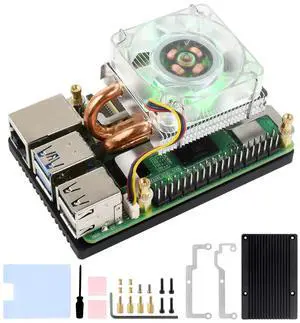 Waveshare Low-Profile ICE Tower CPU Cooling Fan, Compatible with Raspberry Pi 5, U-Shaped Copper Tube, Cooling Fins, Cooler with Colorful RGB LED