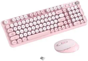 COVEVA Wireless Keyboard and Mouse Combo, 2.4GHz USB Receiver, Plug and Play, Retro Full Size Typewriter Keyboard and Wireless Mouse for Computer, Laptop, Windows, Mac, and PC (Pink)