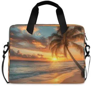 Quteprint Ocean Sea Beach Palm Tree 15.6 Inch Laptop Bag Briefcase for Business, Water-Resistant Computer Bag Fits 14-16 Inch Notebook for Men Women, Office Travel Work Backpack