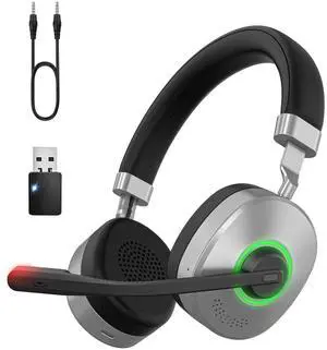 Wireless Headset, Bluetooth Headset with Microphone, AI Noise Canceling Mic & USB Dongle, 40 Hrs Working Time V5.3 Wireless Headphones with Mic Mute for PC/Laptop/Office/Call Center/Zoom/Home/Phone