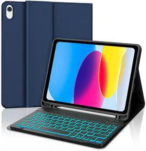WINCHKING Keyboard Case for iPad 11th/10th Generation 11 inch 2025/10.9 inch 2022,7-Color Backlit,Detachable Wireless Keyboard Folio Cover with Pencil Holder for iPad (A16) 11th/10th Gen(Navy Blue)