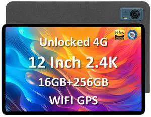 Android Tablet with SIM Card Slot Unlocked, 12 in Large Tablets, 16GB RAM+256GB ROM, 4G LET Cellular Tablet, WiFi BT5.0 GPS Octa-Core, 8000mAh, Dual Camera, Supports Telephone Functions