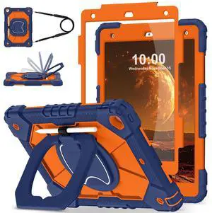 WESOROL Case for iPad 9th/8th/7th Generation 10.2 Inch iPad 9th Generation Case with Screen Protector Rotating Stand Pencil Holder Heavy Duty Shockproof Cover for 9th Gen iPad Case Kids,Navy Orange
