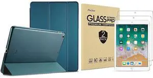 ProCase iPad 9.7 2018 & 2017 Teal Slim Hard Shell Case Bundle with 2 Pack iPad 9.7 2018 & 2017 / iPad Pro 9.7 / iPad Air 2 / iPad Air Tempered Glass Screen Protectors