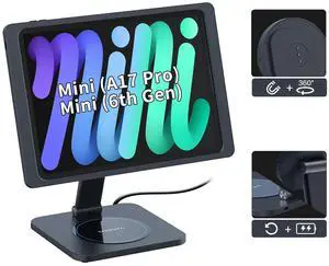 EMONITA Foldable Magnetic Stand with Charging Case A6 for iPad Mini (A17 Pro, A15 Bionic) 8.3-Inch. Strong Magnets, 360 Rotation, 90 Tilt, 45W Fast Charger Adapter USB C Cable Included