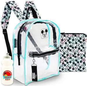 Disney Mickey Mouse Clear Backpack Set - Bundle with 16" Transparent Backpack Removable Laptop Pouch Plus Water Bottle | Mickey Mouse Laptop Bag for Teens, Adults