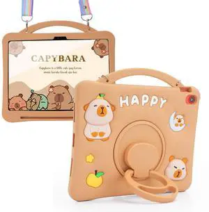 Capybara Kids Silicone Case for Samsung Galaxy Tab A9 Plus 11 inch 2023 (SM-X210/X216/X218), 3D Cute Protective Cover with 360 Rotating Stand, Adjustable Strap & Pencil Holder