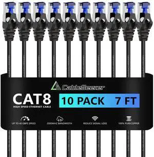 CableGeeker Patch Cables Cat8 7ft 10 Pack Slim, Cat8 Ethernet Patch Cable 40G 2000MHz Support, Snagless RJ45 Cat 8 Patch Cable for Patch Panel to Switch, Flexiable Network Cable - 7 Feet Black