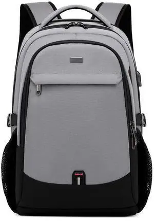 DUSLANG 17 Inch Travel Laptop Backpack Water Resistant College Backpack for Men/Women Laptop Bag with USB Charging Port, Light Grey and Black