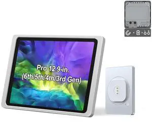 EMONITA Magnetic Wall Mount with Charging Case A10 for iPad Pro (6th / 5th / 4th / 3rd Generation) 12.9-Inch. 100-250V AC 18W Quick Charge, Strong Magnets, 360 Rotation