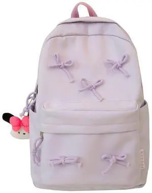 KAOBIO 2025 Trendy Cute Bowknot Backpack for Women Laptop Daypack Y2k Preppy Aesthetic Backpack Kawaii Coquette Backpack (Purple)