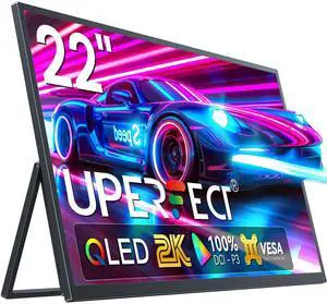 UPERFECT 22" QLED 2K Portable Monitor w/VESA & 180° Adjustable Stand, 2560×1440 QHD FreeSync HDR Gaming Display, USB-C HDMI Travel Second Monitor for Laptop, Switch, Phone