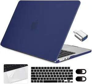 Yebiseven Case for MacBook Air 15 inch 2024 2023 Released A3114 M3/A2941 M2, Laptop Hard Shell Case with Keyboard Cover & Trackpad Protector Cover & OTG Adapter & Camera Cover, Matte Navy Blue