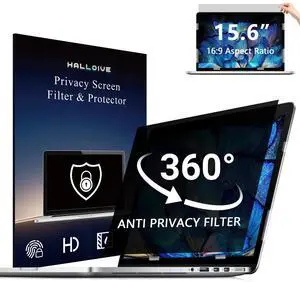 4-Way Laptop Privacy Screen Shield 15.6 Inch, Removable 16:9 Aspect 360° Privacy Filter Screen Protector for 15.6 Inch Laptop Computer, Anti Glare Blue Light Slide Mount Tabs Cover for Generic Laptop