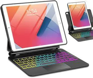 TabletKeyer Magic for iPad 9th 8th 7th Generation 10.2 inch Case with Keyboard, Trackpad Floating Rainbow Backlit TouchPad Keypad with Cantilever Magnetic Cover for iPad Air 3rd Gen Pro 10.5 Black