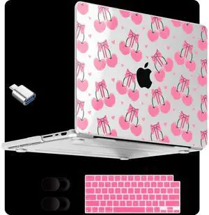 MEEgoodo Case for MacBook Pro 14 inch (M5/M4/M3/M2/M1) 2025 2024 2023 2021, Laptop Hard Shell Case Fit Model A3434/A3112/A3401/A3185/A2918/A2992/A2779/A2442 Pro/Max, Pink Cherries & Bows