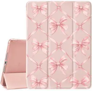 JOYLAND for iPad 7th/8th/9th Generation Case (2019/2020/2021) 10.2 inch with Pencil Holder-Auto Wake/Sleep,Pink Bow Anti-Scratch Shockproof Premium Folio Stand Case,Pink