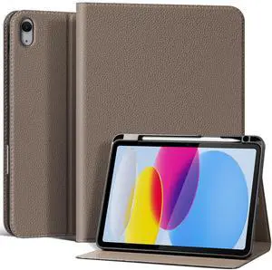 XFYKJIN for iPad 11th Gen 11 inch 2025 & 10th Gen 10.9 inch 2022 Case with Pencil Holder, Premium Leather Smart Cover Auto Wake/Sleep, Multi-Angle Protective Stand Case,Gray Brown