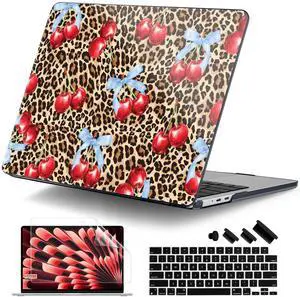 DONGKE Compatible with M4 MacBook Air 15 inch Case 2025-2023 A3241 A3114 A2941 M3 M2 Retina Display Touch ID, Plastic Hard Case & Keyboard Skin for MacBook Air 15" - Leopard Cherry