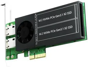 GLOTRENDS ST5114 2 in 1 Combo Card with 2 x 2.5Gb RJ45 Port and 2 x M.2 NVMe Key M Port, PCIE 3.0 X4 Bandwidth, Support M.2 NVMe Software Raid and PCIe Bifurcation