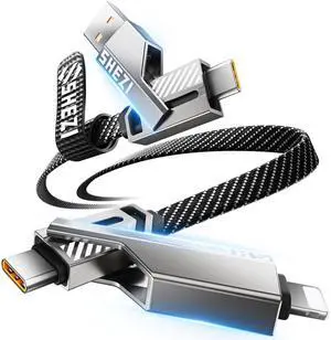 SHEZI [Upgraded 2.0] 4-in-1 USB C Cable 60W 3FT Fast Charging [480Mbps Data Transfer] Flat Nylon Braided Charger Cord Combo, USB A/C to C/L Multi Charge Cable for iPhone/iPad & Most Devices, Grey