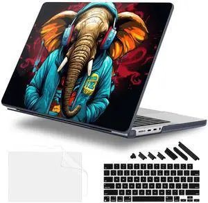Lepeoac Case for MacBook Pro 14 Inch (2025-2021 Release), Models M5 A3434 A3112 M4 A3112 A3401 A3185 M3 A2918 A2992 M2 A2779 M1 A2442, Plastic Hard Shell Case with Keyboard Cover, Elephant Hoodie