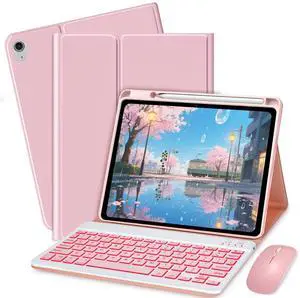 Bxomteng Keyboard Case for iPad 10th / A16 11th Generation 2022/2025-7 Colors Backlit Keyboard Cover and Mouse (Pink)
