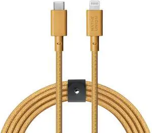 Native Union Belt USB-C to Lightning Cable - Heavy Duty 3m Reinforced Cable [MFi Certified] Compatible with iPhone 14, iPhone 13 and Earlier (Kraft)